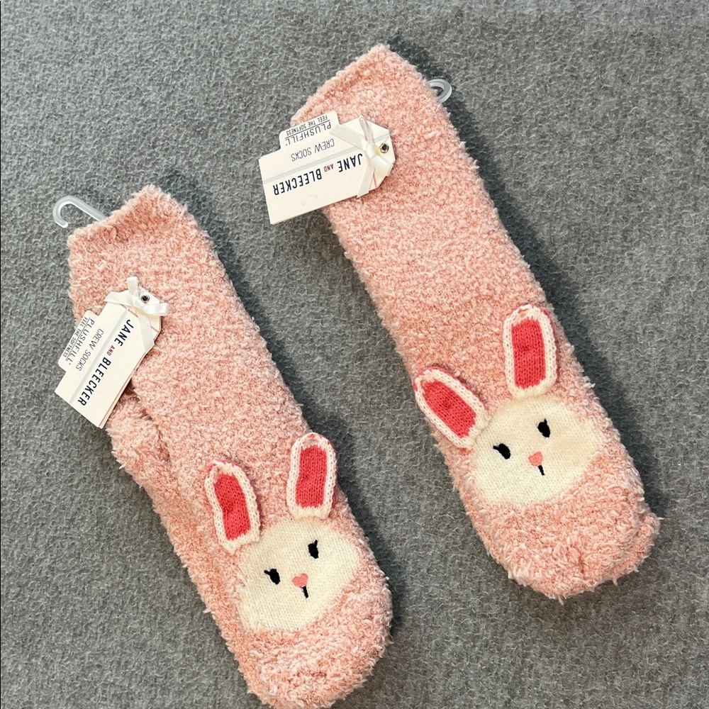 Jane And Bleecker Easter Bunny Crew Socks Bundle Womens 7/9 Plushfill Pink